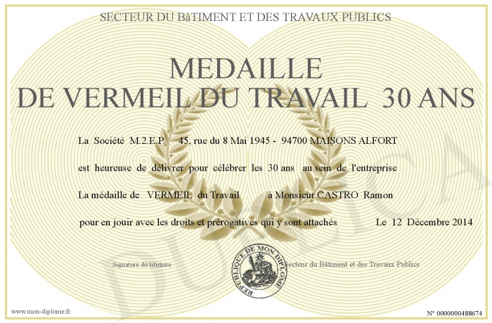 Quels sont les droits de la médaille du travail